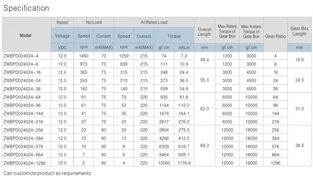 12V電機馬達技術(shù)參數